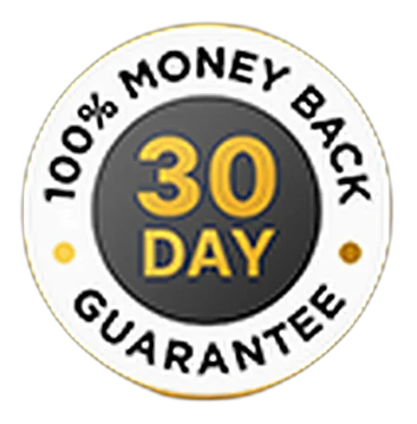 30-day 100% money back guarantee seal